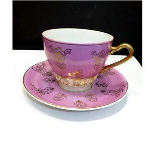 Lovely vintage pink gold gilt flower tea cup saucer